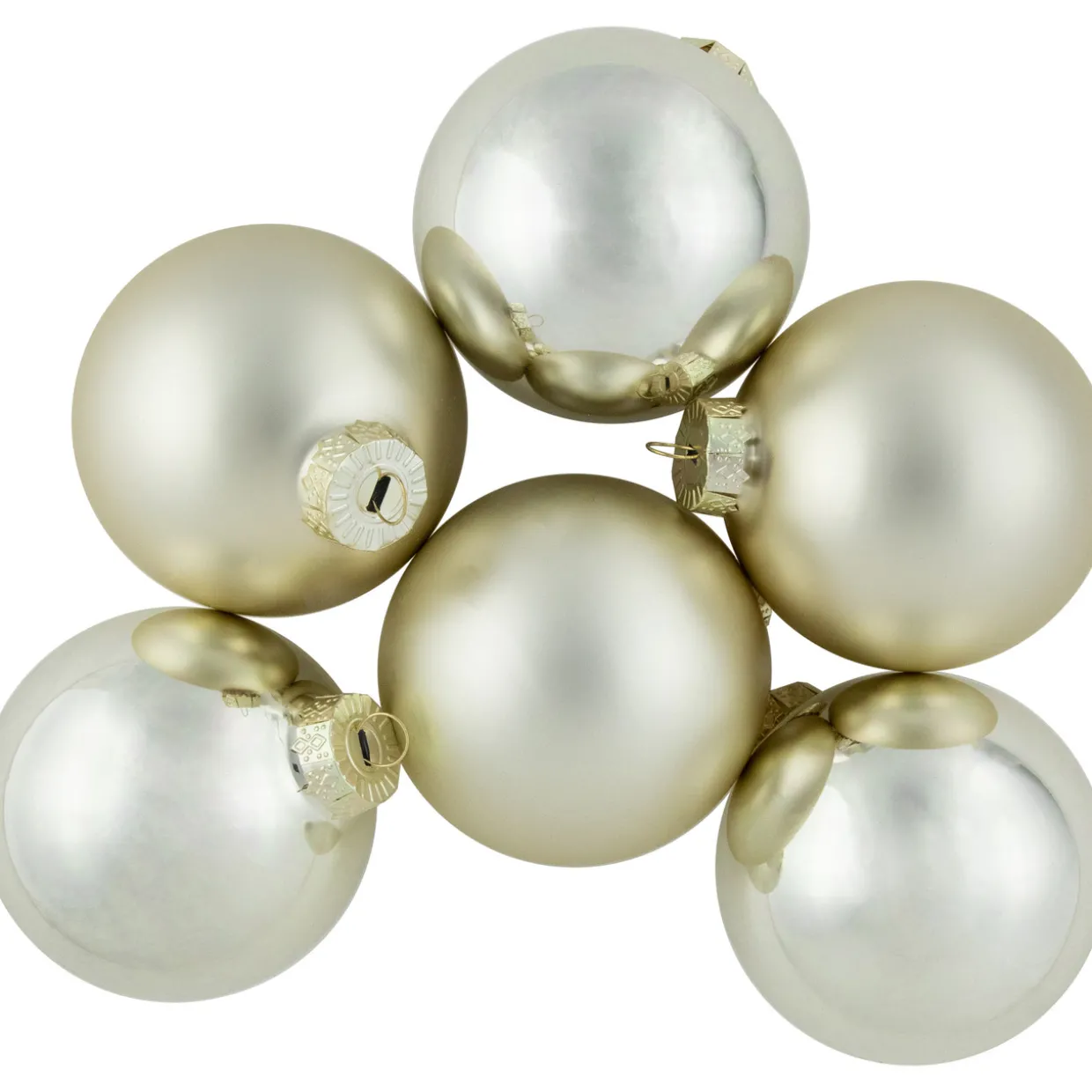 6ct Gold 2-Finish Glass Ball Christmas Ornaments 3.25" (80mm)
