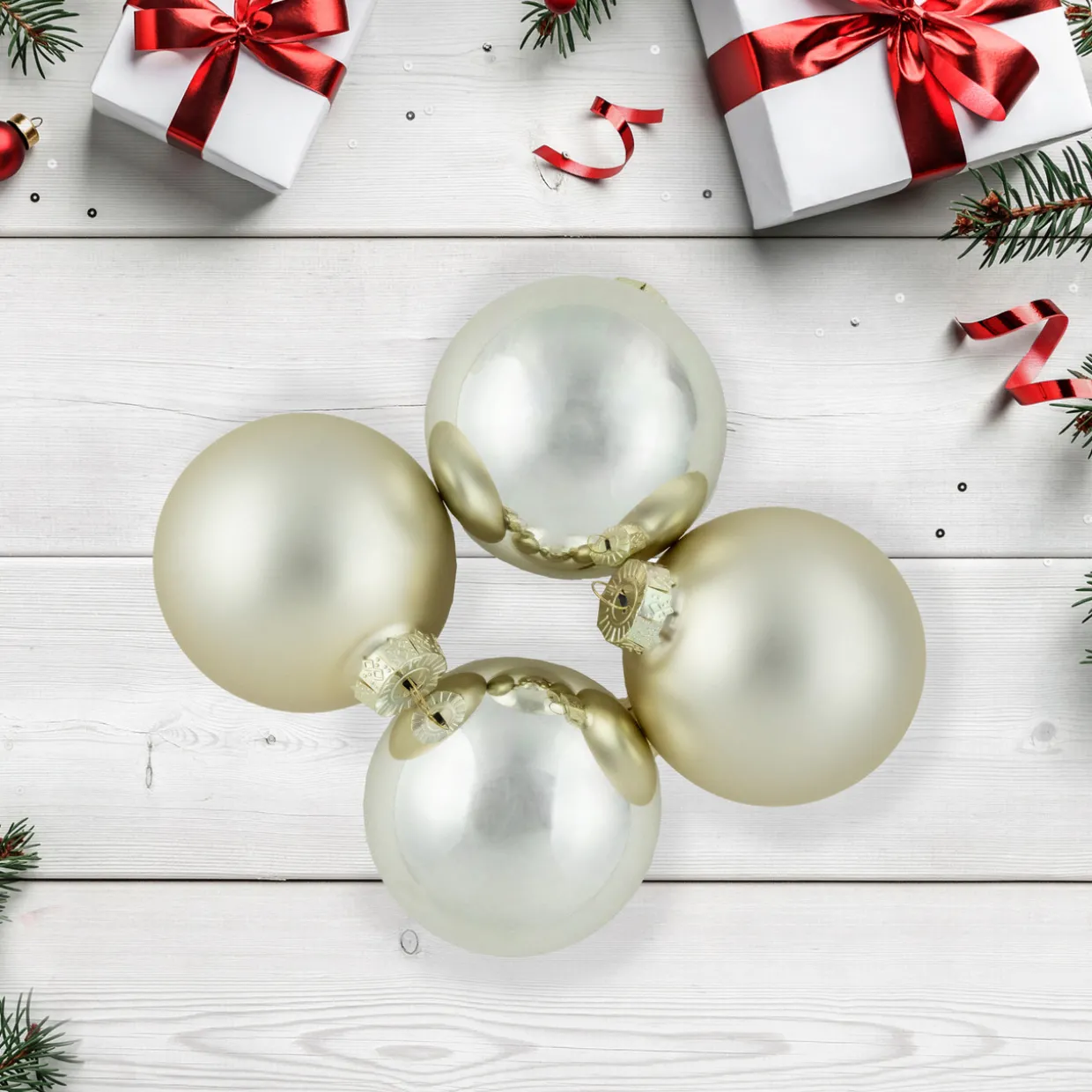 6ct Gold 2-Finish Glass Ball Christmas Ornaments 3.25" (80mm)