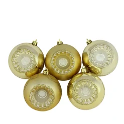 5ct Gold Shatterproof 2-Finish Retro Reflector Christmas Ball Ornaments 3.25" (80mm)