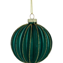 4ct Green and Gold Textured Glass Christmas Ball Ornaments 3" (80mm)