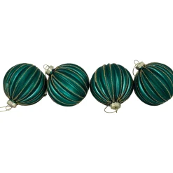 4ct Green and Gold Textured Glass Christmas Ball Ornaments 3