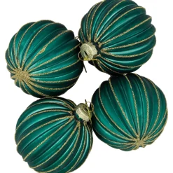 4ct Green and Gold Textured Glass Christmas Ball Ornaments 3