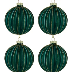 4ct Green and Gold Textured Glass Christmas Ball Ornaments 3