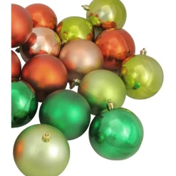 32ct Green and Orange Shatterproof 2-Finish Christmas Ball Ornaments 3.25