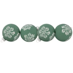 4ct Green Glass Christmas Ball Ornaments with White Snowflakes 3