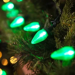25ct Green LED C7 Christmas Lights, 16ft Green Wire