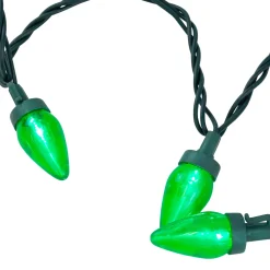 25ct Green LED C7 Christmas Lights, 16ft Green Wire
