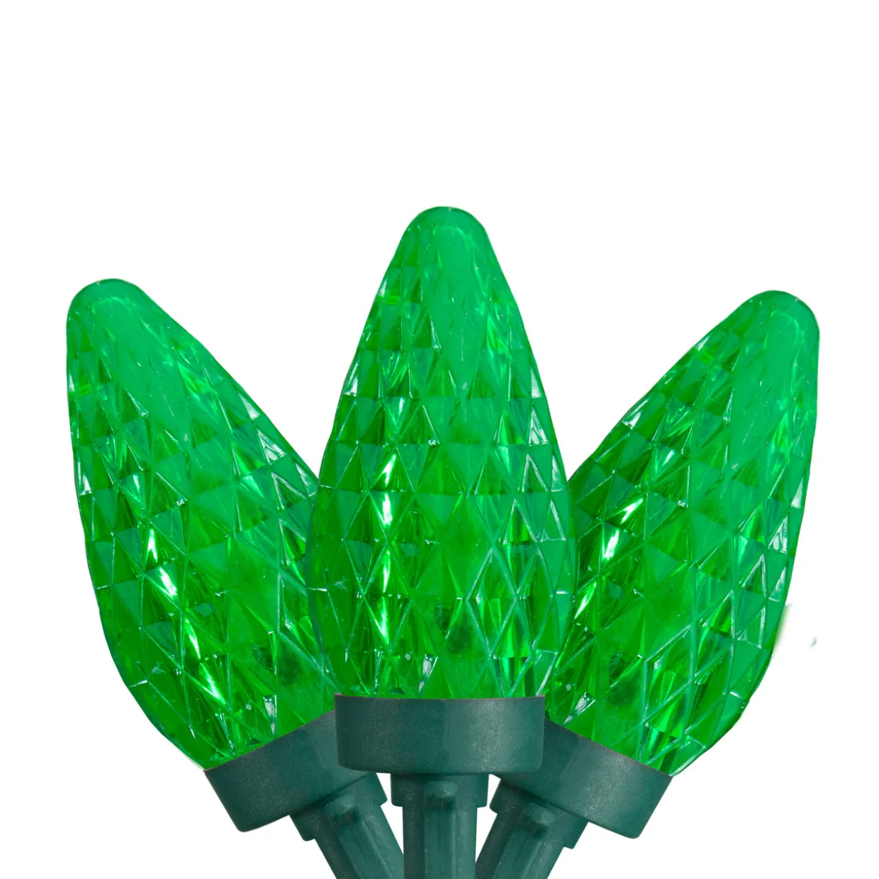 50ct Green LED Faceted C9 Christmas Light Set, 20.25ft Green Wire