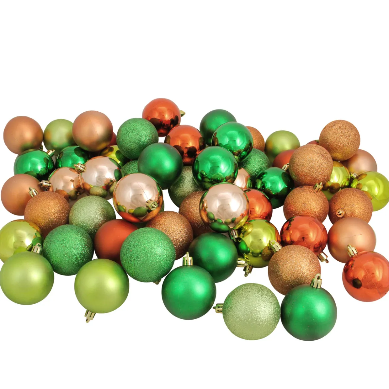 60ct Green, Orange, Almond Shatterproof 3-Finish Christmas Ball Ornaments 2.5" (60mm)