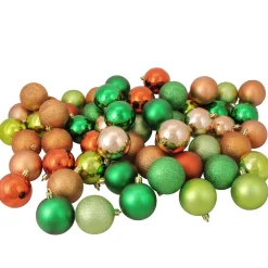 60ct Green, Orange, Almond Shatterproof 3-Finish Christmas Ball Ornaments 2.5" (60mm)