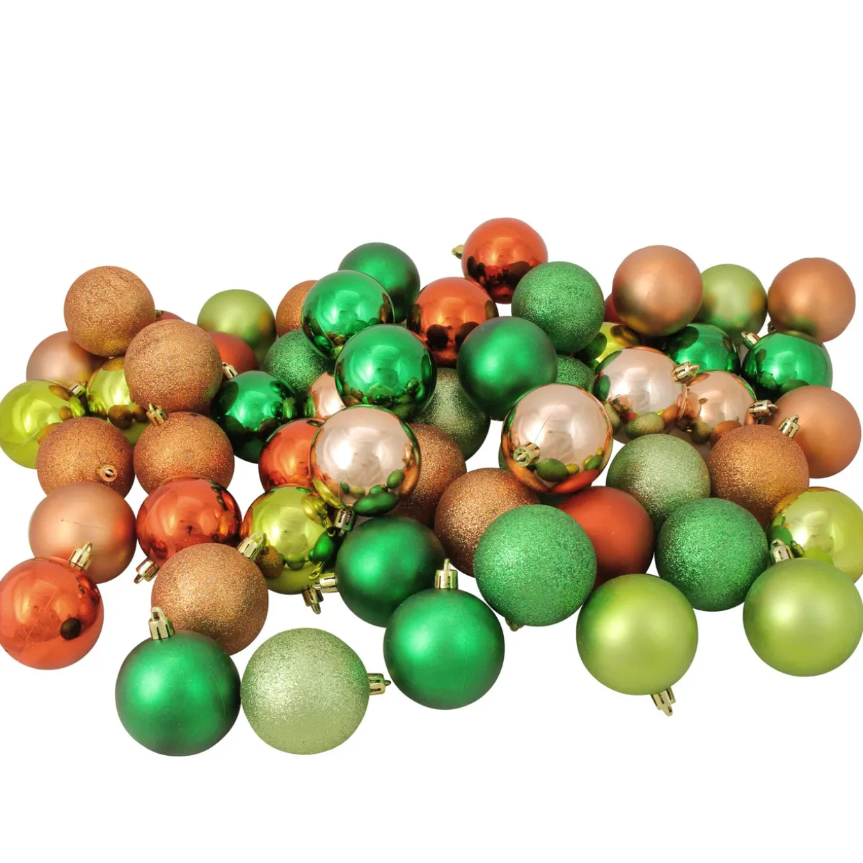 60ct Green, Orange, Almond Shatterproof 3-Finish Christmas Ball Ornaments 2.5" (60mm)