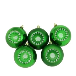 5ct Green Shatterproof 2-Finish Retro Reflector Christmas Ball Ornaments 3.25" (80mm)
