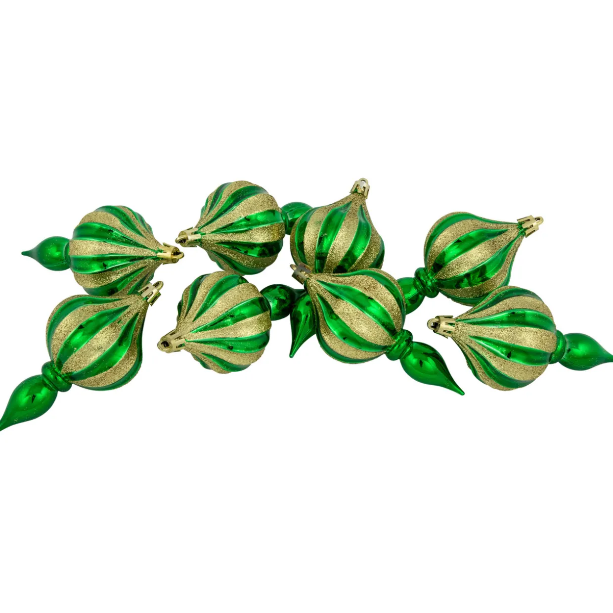 8ct Green Shatterproof Finial Christmas Ornaments, 4.75"