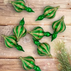 8ct Green Shatterproof Finial Christmas Ornaments, 4.75"