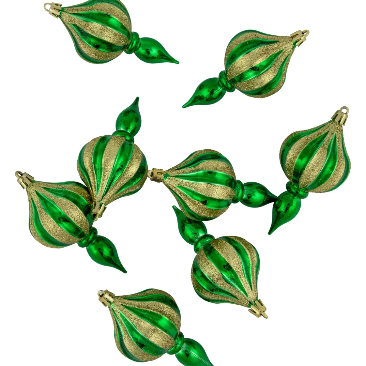 8ct Green Shatterproof Finial Christmas Ornaments, 4.75"