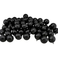 60ct Jet Black Shatterproof Shiny Christmas Ball Ornaments 2.5" (60mm)