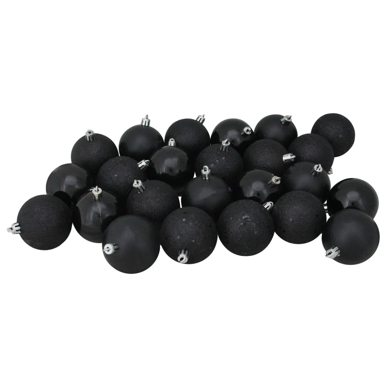 24ct Jet Black Shatterproof 4-Finish Christmas Ball Ornaments 2.5" (60mm)