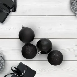 24ct Jet Black Shatterproof 4-Finish Christmas Ball Ornaments 2.5" (60mm)