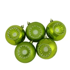 5ct Kiwi Green Retro Reflector Shatterproof 2-Finish Christmas Ball Ornaments 3.25" (80mm)