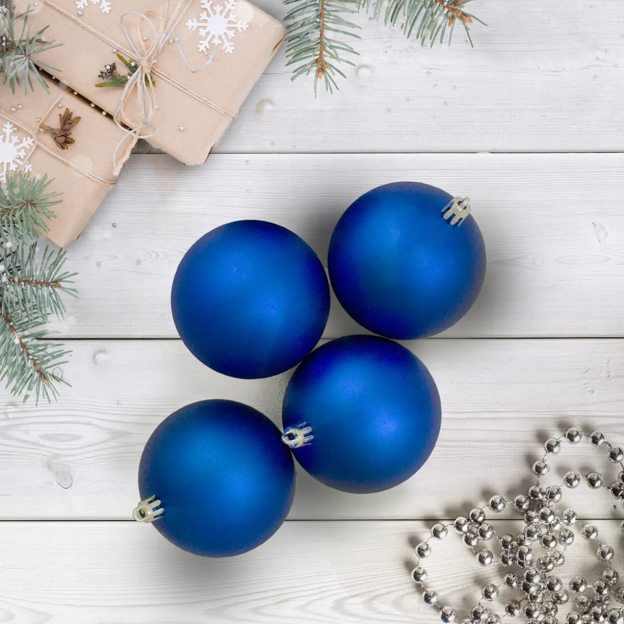 12ct Lavish Blue Shatterproof Matte Christmas Ball Ornaments 4" (100mm)