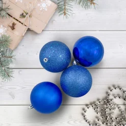 32ct Lavish Blue Shatterproof 4-Finish Christmas Ball Ornaments 3.25" (80mm)