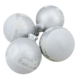 4ct Matte and Frosted White Glass Hanging Christmas Ball Ornaments 3.25" (80mm)