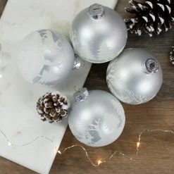 4ct Matte and Frosted White Glass Hanging Christmas Ball Ornaments 3.25" (80mm)