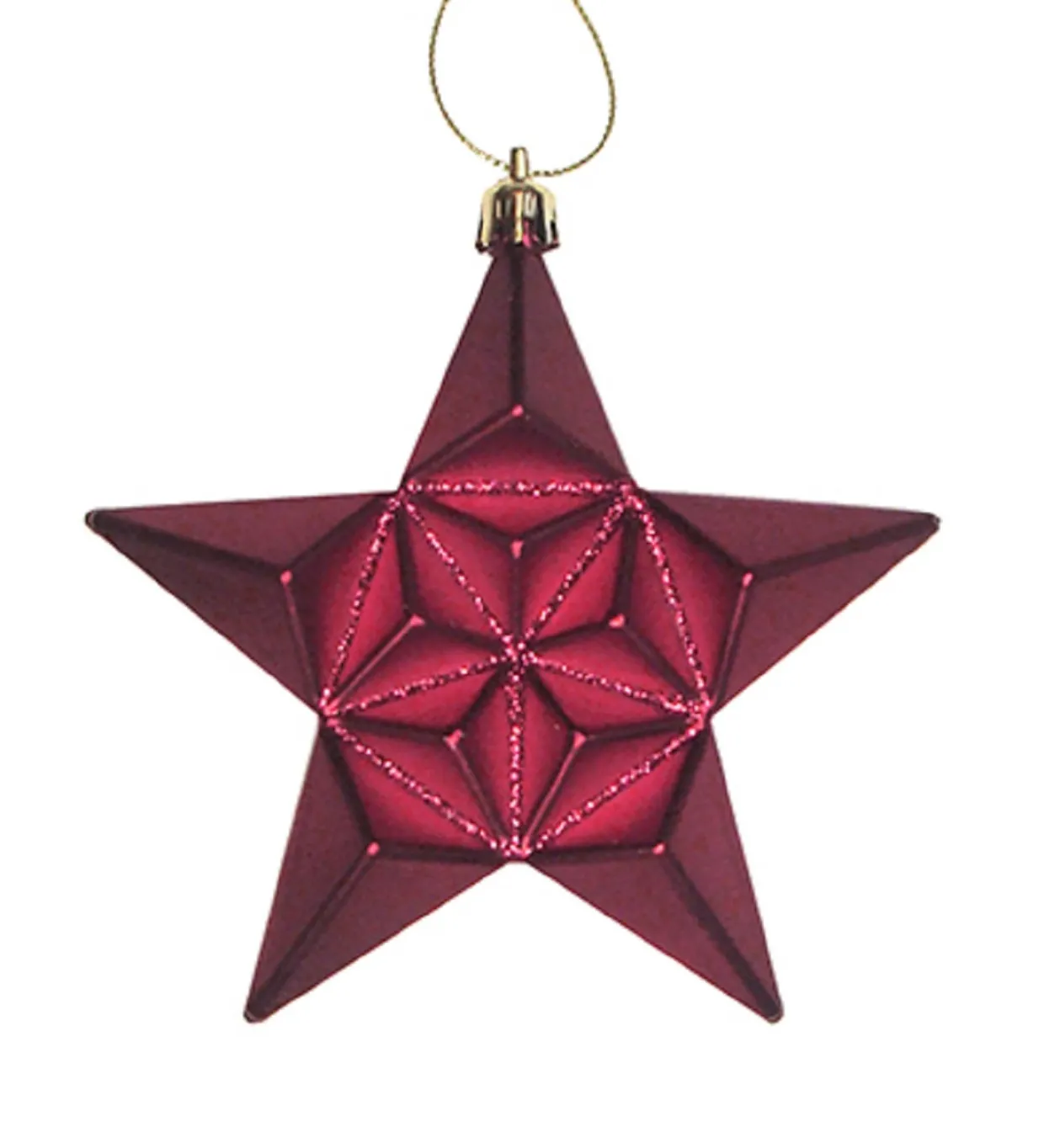 12ct Matte Burgundy Glittered Star Shatterproof Christmas Ornaments 5"