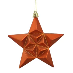 12ct Matte Burnt Orange Glittered Star Shatterproof Christmas Ornaments 5"