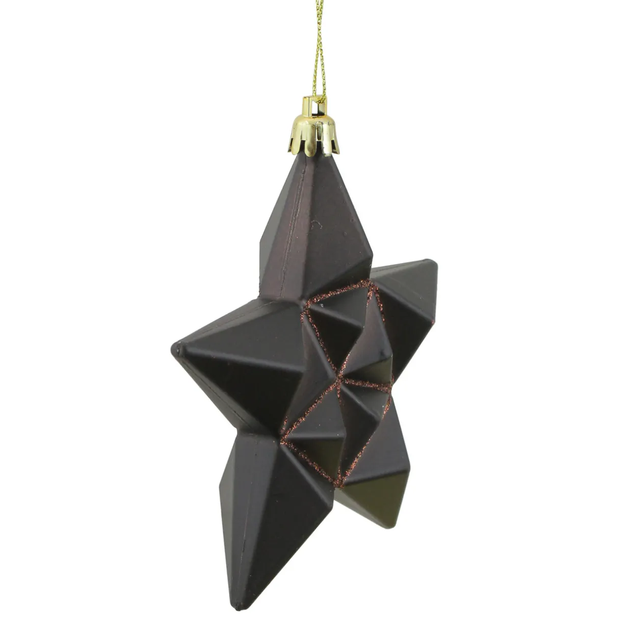 12ct Matte Chocolate Brown Glittered Star Shatterproof Christmas Ornaments 5"