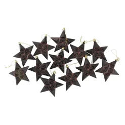 12ct Matte Chocolate Brown Glittered Star Shatterproof Christmas Ornaments 5