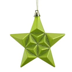 12ct Matte Green Kiwi Glittered Star Shatterproof Christmas Ornaments 5"