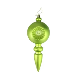 4ct Matte Green Kiwi Retro Reflector Shatterproof Christmas Finial Ornaments 7.5"