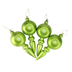 4ct Matte Green Kiwi Retro Reflector Shatterproof Christmas Finial Ornaments 7.5"