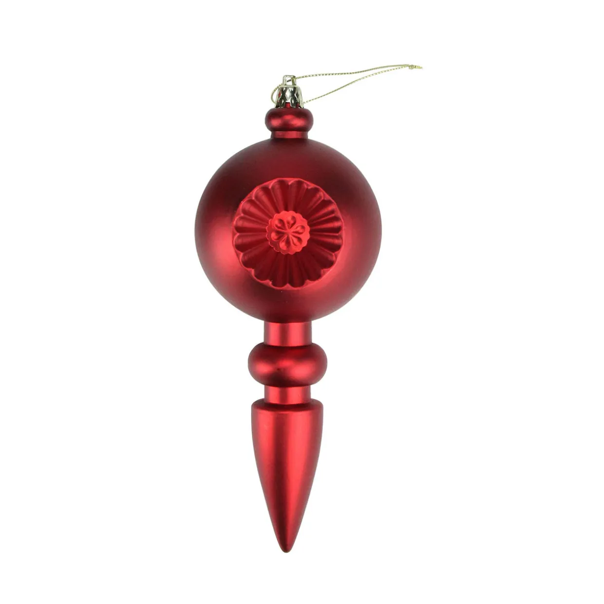 4ct Matte Red Hot Retro Reflector Shatterproof Christmas Finial Ornaments 7.5"