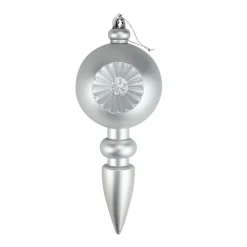 4ct Matte Silver Retro Reflector Shatterproof Christmas Finial Ornaments 7.5"