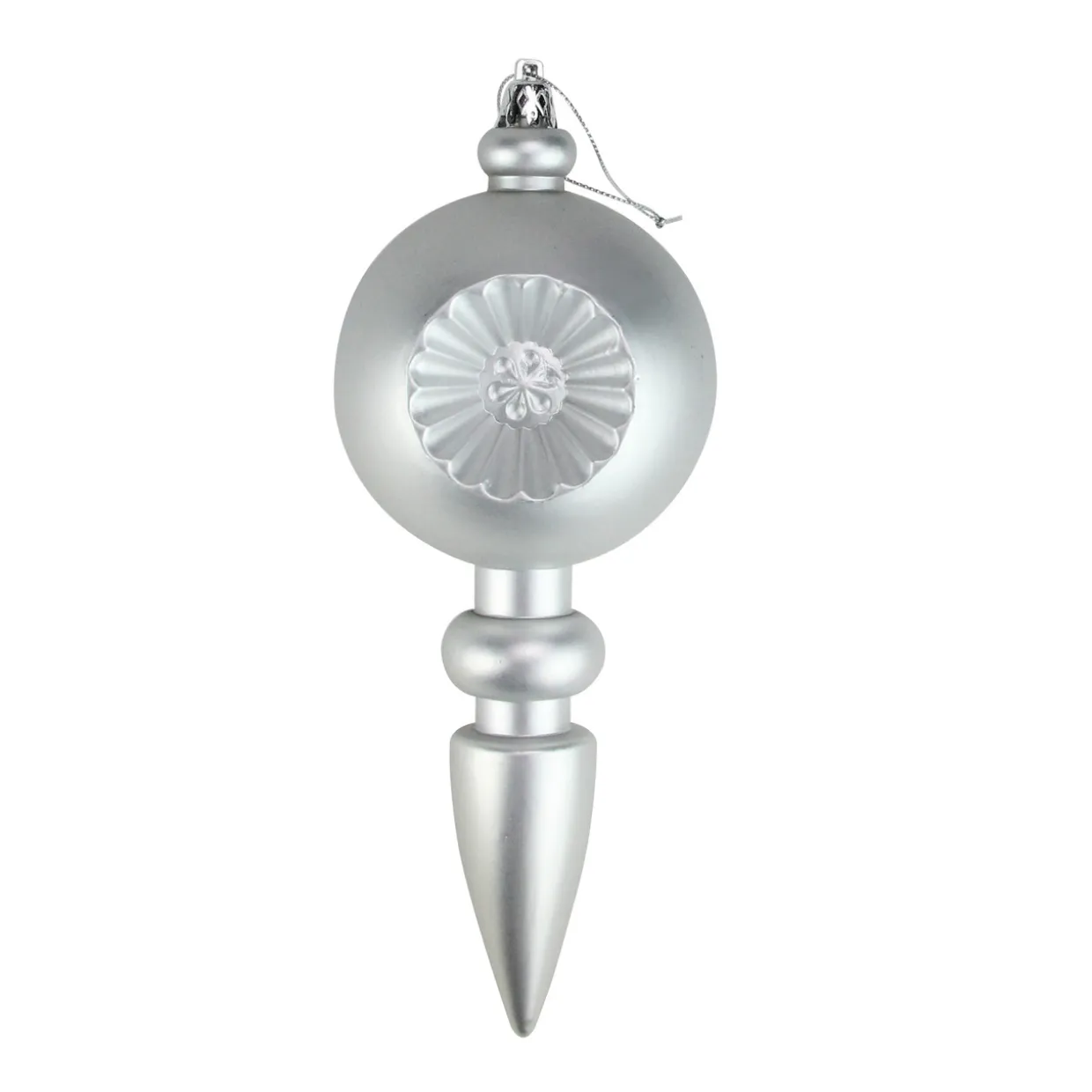 4ct Matte Silver Retro Reflector Shatterproof Christmas Finial Ornaments 7.5"