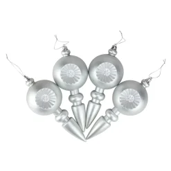 4ct Matte Silver Retro Reflector Shatterproof Christmas Finial Ornaments 7.5"