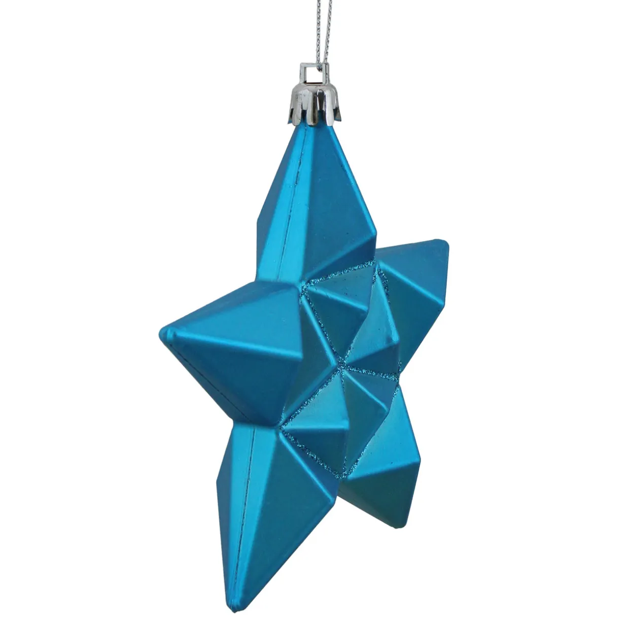 12ct Matte Turquoise Blue Glittered Star Shatterproof Christmas Ornaments 5" (127mm)