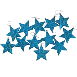 12ct Matte Turquoise Blue Glittered Star Shatterproof Christmas Ornaments 5