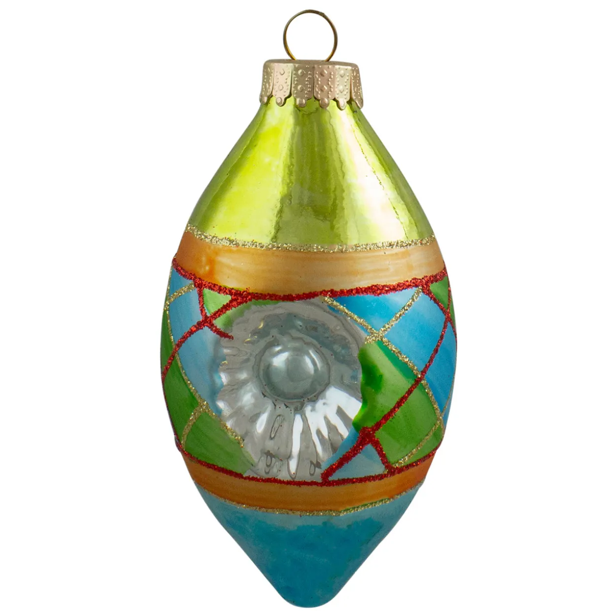 3ct Multi Color with Retro Reflectors Glass Finial Christmas Ornament Set 4.25" (100mm)