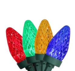 100ct Multi-Color Faceted LED C7 Christmas Lights, 66ft Green Wire