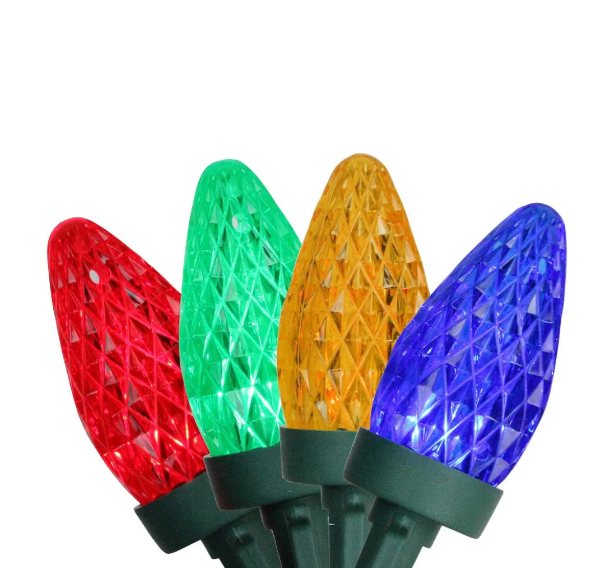 100ct Multi-Color Faceted LED C7 Christmas Lights, 66ft Green Wire