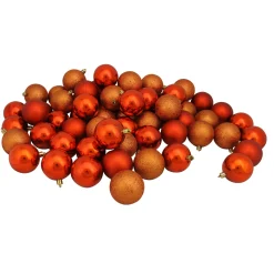 60ct Orange Shatterproof 4-Finish Christmas Ball Ornaments 2.5" (60mm)