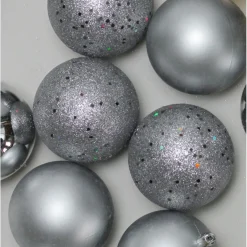 32ct Pewter Gray Shatterproof 4-Finish Christmas Ball Ornaments 3.25