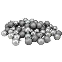 60ct Pewter Gray Shatterproof 4-Finish Christmas Ball Ornaments 2.5" (60mm)
