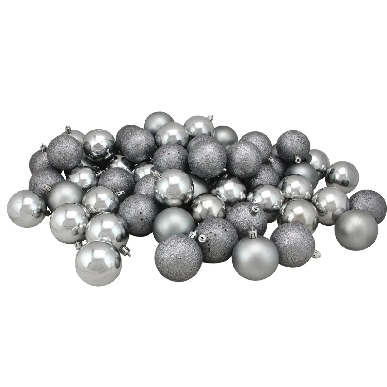 60ct Pewter Gray Shatterproof 4-Finish Christmas Ball Ornaments 2.5" (60mm)