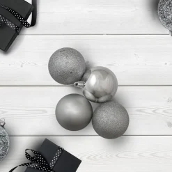 60ct Pewter Gray Shatterproof 4-Finish Christmas Ball Ornaments 2.5" (60mm)