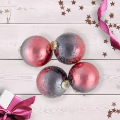 4ct Pink and Grey Ombre Hand Blown Textured Glass Ball Christmas Ornaments 3.25" (80mm)
