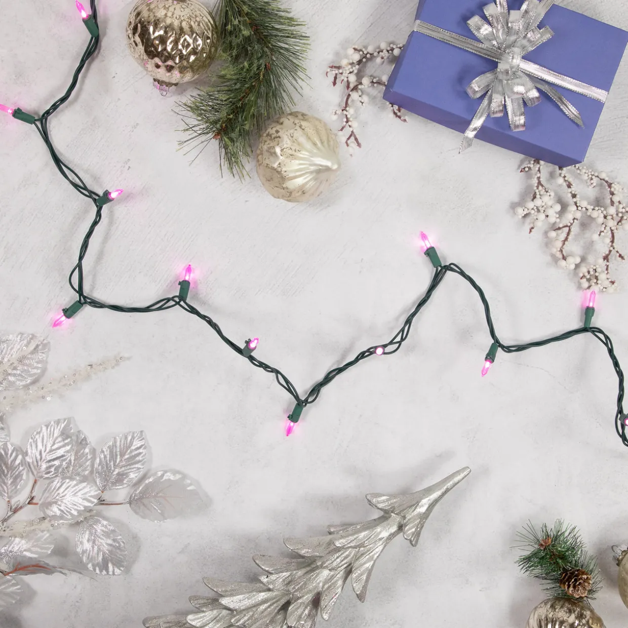 100ct Pink LED Mini Christmas Lights, 33ft Green Wire